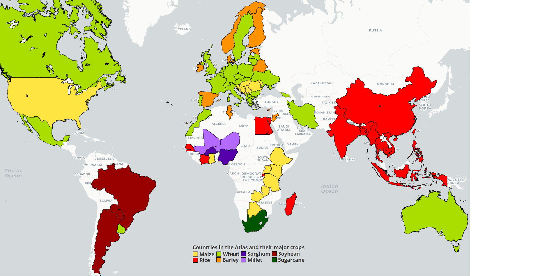 World map showing the countries for which there is information on yield gaps 
